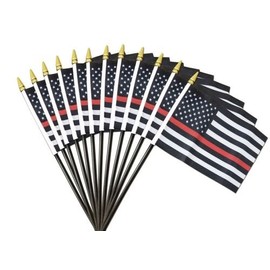 Moon Wholesale Lot of 12 USA Fire Department Thin Red Line Memorial 4''x6'' Desk Flag - Vivid Color and UV Fade Resistant - Prime Outside Garden Home Decor