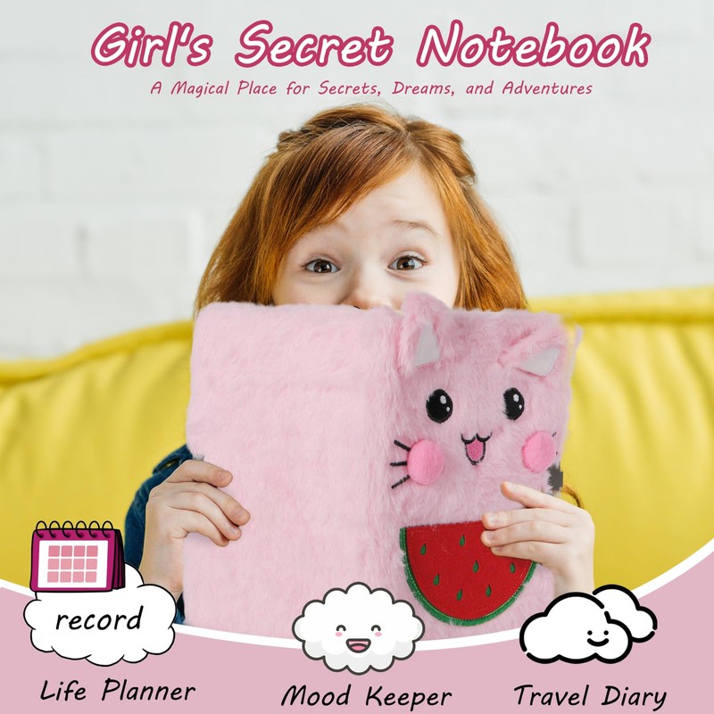 PESLNG Secret Diary Girl with Lock, Plush Notebook with Padlock,
