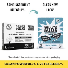 Molly’s Suds Laundry Detergent Sheets | Gentle on Sensitive Skin, Powerful Bio-Based Enzymes, Stain-Fighting | Liquidless & Plastic-Free Packaging | 120 Loads (Unscented)