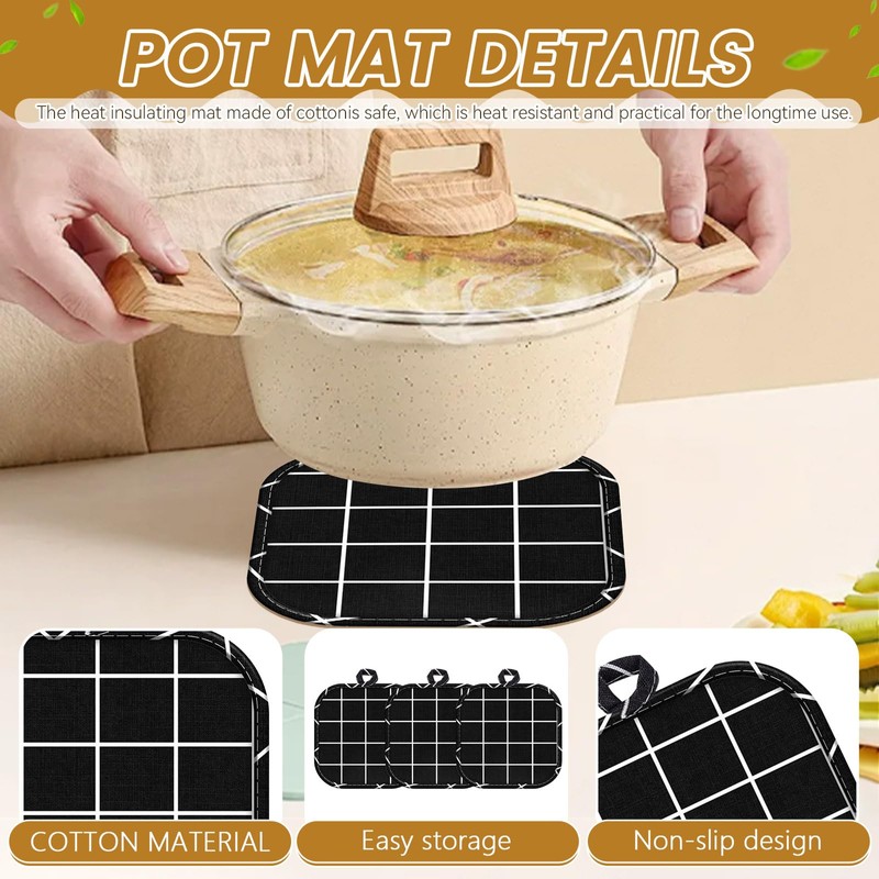 6 PCS kitchen pot holders, Black checkered pot holders for