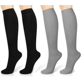 Compression Socks 15-20 mmHg for Men & Women, Compression Stocking Best Support for Running, Swelling, Nurse, Flight, Nurses,Edema 4 Pairs (Black+Grey, L/XL)
