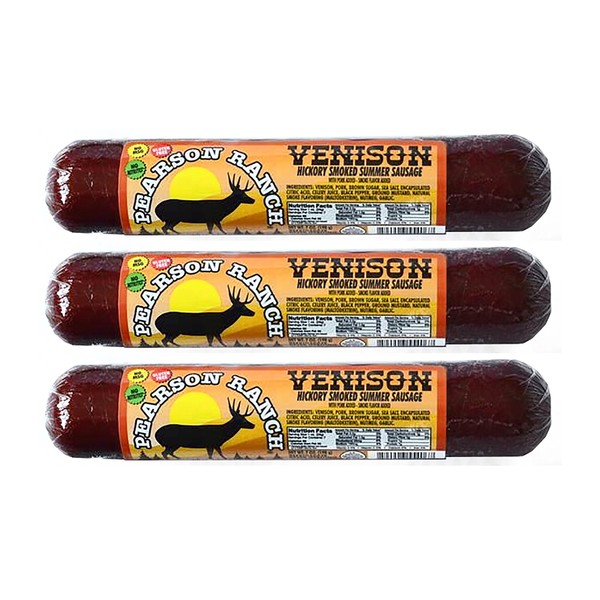 Pearson Ranch Venison Summer Sausage Pack of 3 – 7oz Stick of Deer – Exotic Meat, Gluten-Free, MSG-Free, Paleo and Keto Friendly