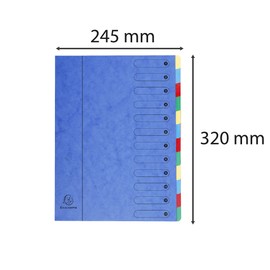 Exacompta 5112E Premium Folder Made of Extra Strong Colorspan Cardboard DIN A4 12 Full-Colour Colourful Compartments with Organiser Print and Stretchy Spine Ring Binder Index Folder Blue