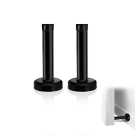 2 Pack Matte Black Door Stoppers for Wall, Heavy Duty 304 Stainless Steel Door Stop with Wide Base, Screw or Adhesive Mounted Wall Protector (9.5x4.3cm)