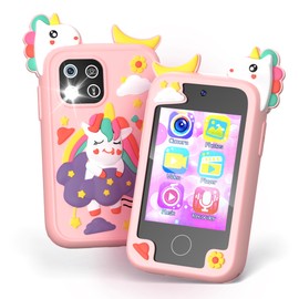 PHNIXGAM Kids Phone Toy for Boys Girls Age 3-10, 2.8”Touchscreen Phone Toy Gifts with Dual Camera, Learning Games, Music Player and 32GB Card (Pink)