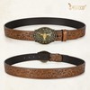 JASGOOD Men Western Cowboy Cowgirl Leather Belt with Longhorn Buckle