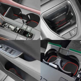 SENSHINE Cup Holder Insert for Toyota Crown Accessories 2023 2024 Center Console Liner Door Pocket Non-Slip Anti Dust Pad Premium Interior 16Pcs Set (Red Trim)