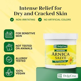 De La Cruz Arnica Salve, crema de pies para pies secos y agrietados y loción hidratante para manos secas, 24 horas de humedad para piel seca y áspera,