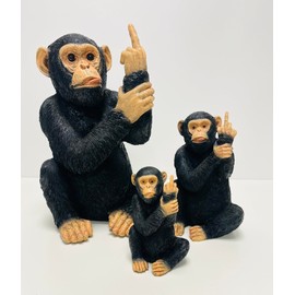 My Square Mile Rude Monkey Ornament Cheeky Up Yours Animal Statue Middle Finger Up Chimp Sculpture (Black, Small)