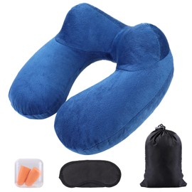 AiQInu Inflatable Neck Pillow, Travel Pillow, Ergonomic Compact Quick Neck Pillow, Inflatable with Washable Cushion Cover for Travel by Car, Plane, Train, Office, Family