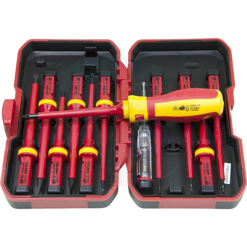 Tolsen 13pcs VDE Insulated Screwdriver Set Interchangeable in Case Magnetic