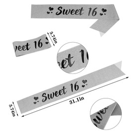 SUSSURRO "Sweet 16 Sash and Rhinestone Tiara Set,16th Birthday Gifts Birthday Sash for Women Birthday Party Supplies( Silver)