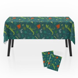 Zharkoo 2Pack Dinosaur Table Cover, 54" x108" Dino Theme Tablecloth for Kids Birthday, Disposable Plastic Table Cloth for Boy’s Dino Party Decorations, Jurassic Party Supplies