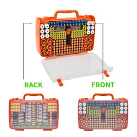 Aptbyte Battery Organizer Storage Holder Box Case with Tester- 269 Batteries Double-Sided Variety Pack, Holds AA AAA 4A C D Cell 9V 3V Lithium LR44 CR2 CR123 CR1632 18650 Button- Orange (Box Only)