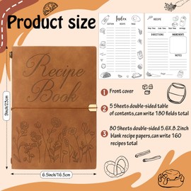 Mooliwe Blank Recipe Book to Write in Your Own Recipes A5 Leather Family Recipe Notebook Recipe Book for Mom Cooking Gift Recipe Journal with 160 Recipes(Brown)