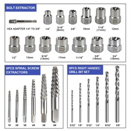 26 Piece Damaged Screw & Bolt Extractor Set,Stripped Broken Bolt Remover Kit with Right-Hand Cobalt Drill Bits, Easy-Out Screw Extractor, for Removing Rusted, Seized, Broken Nuts and Bolts