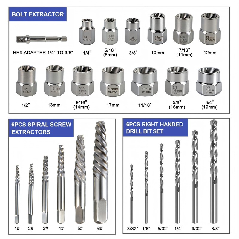26 Piece Damaged Screw & Bolt Extractor Set,Stripped Broken Bolt