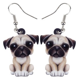 WEVENI Acrylic Cute Pug Dog Earrings Pet Puppy Dangle Drop Fashion Jewellery for Women Girls Petite Gifts (Pug B), Acrylic, not known