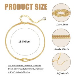 Auiremrti Gold Bracelets for Women, 14 Carat Real Gold Plated, Love Knot Bracelet, Dainty Snake Chain, Infinity Bracelet, Adjustable, Gold Jewellery, gold