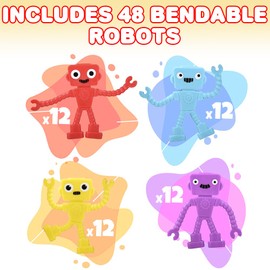 ArtCreativity 48 Pcs Robot Toys, Bendable Figure Robot Toys for Kids 3-5 in 4 Vibrant Colors, Mini Robots Party Favors, Robots Fidget Toy, for Birthday Party Favors, Goodie Bag Stuffer Pinata Filler