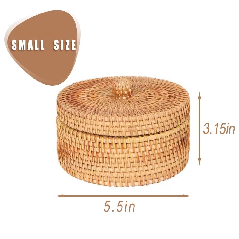 Small Rattan Basket Organizer with Lid for Bread, Woven Food