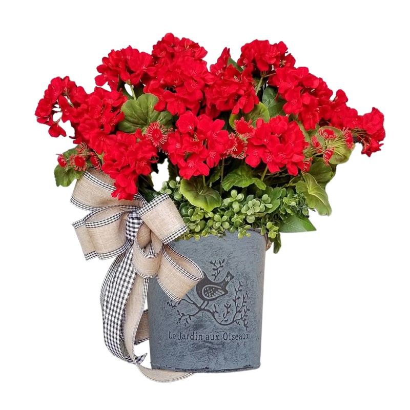 Red Geranium Barrel Wreath Front Door Red Geranium Basket Wreath