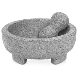 Granite Mortar and Pestle Set Guacamole Bowl Molcajete 8 Inch-4 Cup Natural Stone Grinder for Spices, Seasonings, PastesPestos and Guacamole