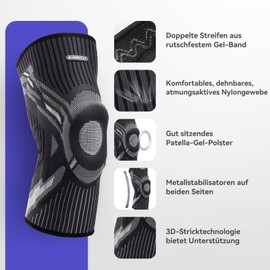 INDEEMAX Knee Support Men and Women, Compression Knee Support with Side Stabilisers & Patella Gel Padding, Bandage Knee for Relieves Knee Pain, ACL, Meniscus Tear, Arthritis, Black, M