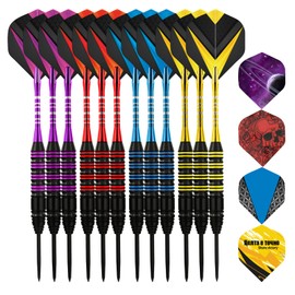 Lavishio 12 Pack Steel Tip Darts, Professional 23 g Metal Dart Set with 4 Colour Premium Aluminium Shafts and 4 Style Flights, Beginners or Professional Darts