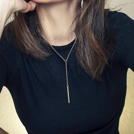 MMXX Lariat Necklace for Women Circle Bar Y necklace Dainty Long Gold Necklaces 14k Gold Plated Drop Necklace CZ Pendant Diamond Choker Trendy Jewelry Gifts for Women Wedding (Style A2)