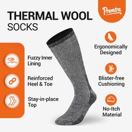 Premtra Cozy Merino Wool Socks - Thick, Warm, and Durable Wool Winter Socks for Men & Women