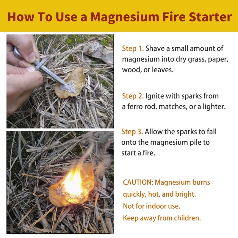 6-Pack Magnesium Fire Starter Rods, 99.99% Pure Magnesium Metal Rod,