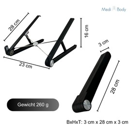 Medi Body Laptop Stand Height Adjustable, Black, Foldable, Non-Slip, Notebook Stand for Desk, Laptop Stand, Laptop Stand for All Laptops and Tablets up to 17.3 Inches