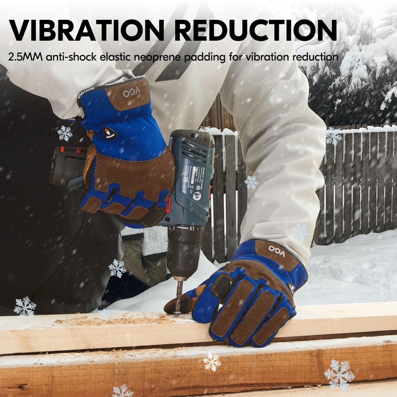 Vgo... Winter Work Gloves Waterproof Touchscreen in Leather, Thermal Safety