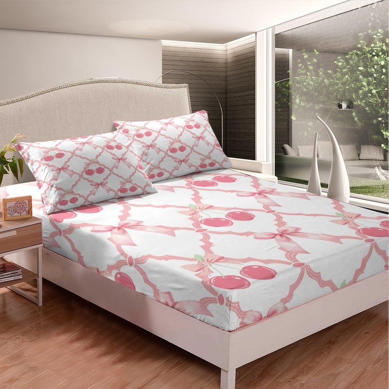 Juego de sábanas con lazo cerezo para decoración del hogar,
