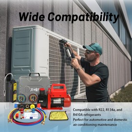 PB Motor Tech Vacuum Pump & Gauge Set - 4.5 CFM Pump with 4 Way Aluminum Manifold Gauge, Leak Detector & PVC Storage Case - Ideal for AC Maintenance, Fits R22, R134A & R410A Refrigerant