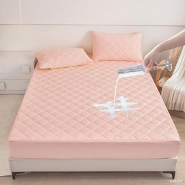 PAJEO Waterproof Mattress Protector Full Size, Quilted Fitted Mattress Cover with 17" Stretchable Deep Pockets - Elastic Edges, Machine Washable (1 Pcs Mattress Pad) (Pink)