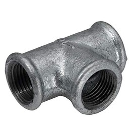Cast T-piece with 3x internal thread Rp 3/8 inch (IG), 25 bar malleable cast iron galvanised.
