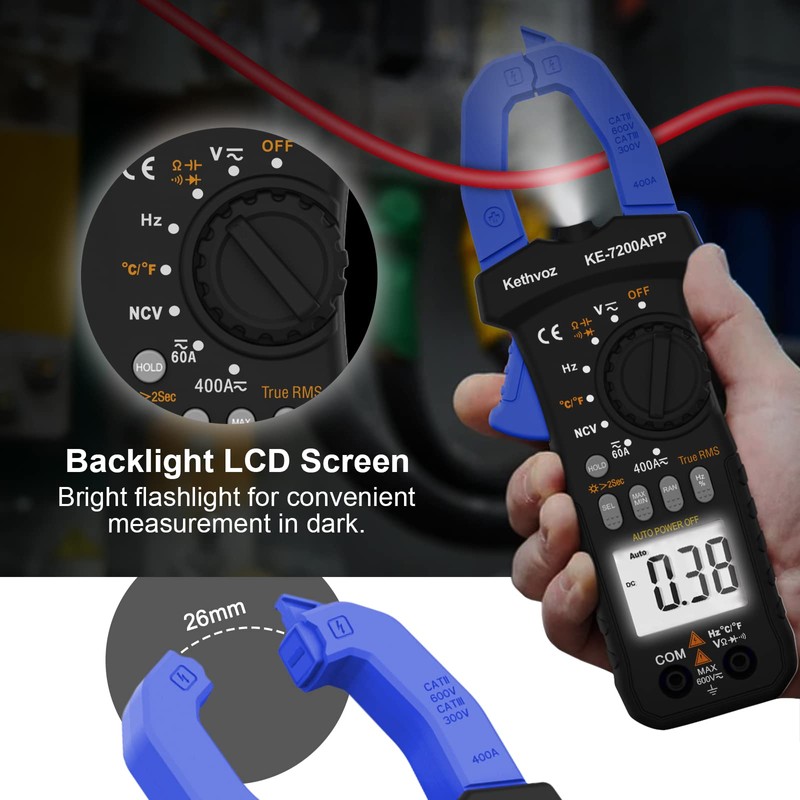 Bluetooth Clamp Multimeter, Kethvoz TRMS 6000 Counts Pliers Multi Tester,