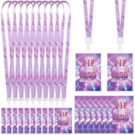 Geyoga 25 Sets Kpop Party Supplies Kpop VIP Badge Lanyards Bulk with Clear ID Card Holders Purple Music Star Themed VIP Backstage Pass Lanyards for K Pop Concerts Fan Birthday Party Events
