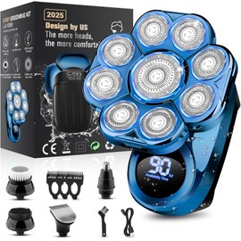 9D Electric Head Shaver for Bald Men, Upgraded 5-in-1 Waterproof Wet/Dry Grooming Kit Electric Shaver for Men, Cordless Rechargeable Bald Head Razor for Home&Travel
