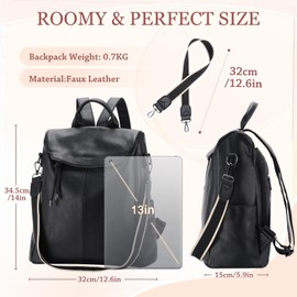 VX VONXURY Women's Elegant Anti-Theft Travel Backpack PU Leather Waterproof City Backpack Handbag, black