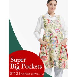 APRONNER Cozy Adjustable Cross Back Aprons for Women with Pockets Cotton Linen Cooking Kitchen Baking Yellow Flowers