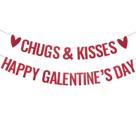 Epakh Happy Galentines Day Banner Chugs and Kisses Banner Romantic Galentines Day Party Decorations Hug Kiss Love Heart Theme Anniversary Valentines Day Party Supplies for Ladies
