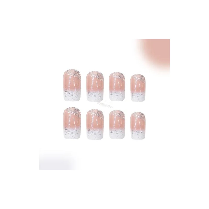 Tips Press On Uñas Francesas Purpurina Con Pegamento,24 Pcs