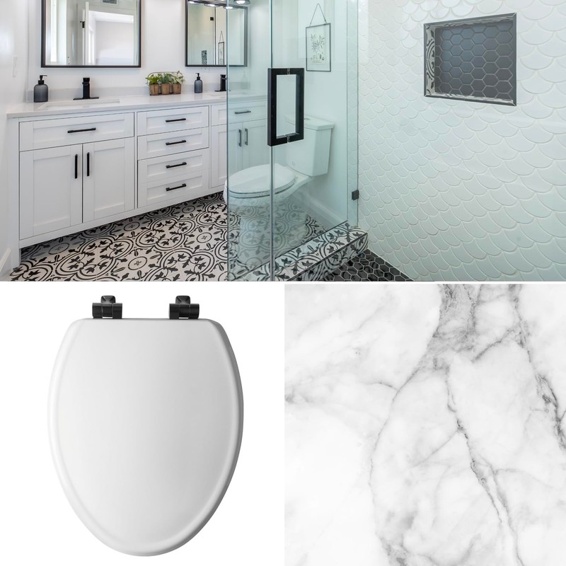 Mayfair Bennett Toilet Seat with Matte Black Hinges, Slow Close