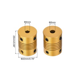 QUARKZMAN 2 pieces 4 mm to 5 mm aluminium alloy shaft coupling L25 x D20 flexible coupler for encoder and motors, golden