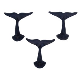 Navy Blue Whale Tail Cast Iron Wall Hooks, Wall Mounted for Hanging Coats, Purses, Towels, Hats, Beach Themed Wall Decor, Set of 3, 4.75 Inches High