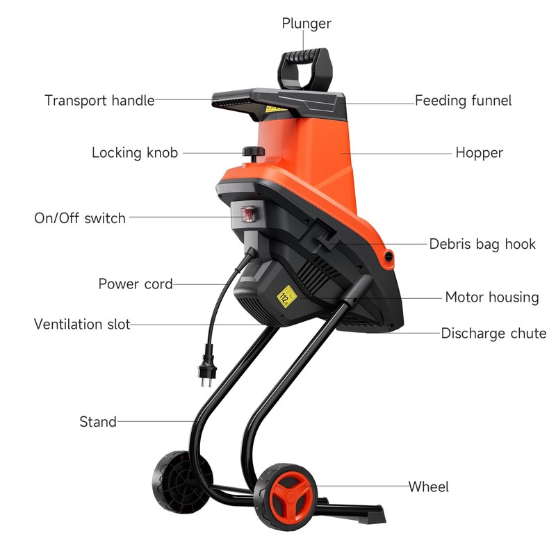 AIVOLT 15A Electric Wood Chipper Shredder Mulcher, 1.8" Max Cutting