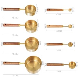 HAVEN4HOME - Gold Measuring Cups and Spoons Set of 8, Wood Handle with US Measurements, Golden Polished Finish, Dry & Liquid Measuring Cup for Cooking and Baking, Premium Stainless Steel